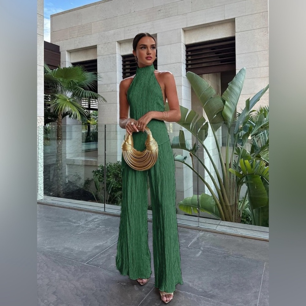 Commense Elegant Green Backless Dress